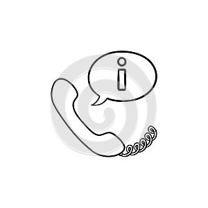 Phone receiver with information sign hand drawn outline doodle icon.