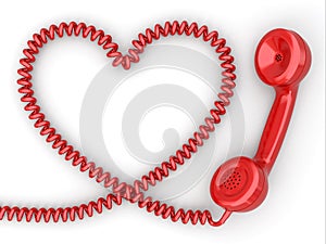 Phone reciever and cord as heart. Love hotline concept.
