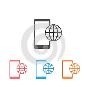 Phone roaming icon set in flat style. Roaming symbol for your web site design, logo, app, UI