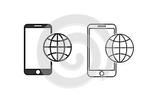 Phone roaming line icon set in flat style. Roaming symbol for your web site design, logo, app, UI Vector