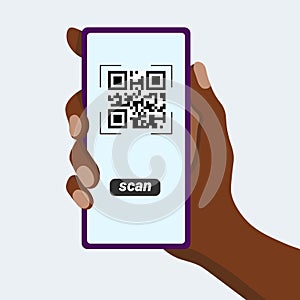 Phone scan icon. Phone in black hand