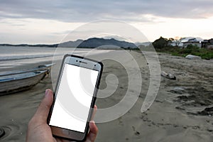 Phone Screen Advertisement Mockup Beach View Ocean Sunset Fiji Pacific