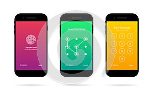 Phone screen with lock. Mobile password, passcode. Ui in smartphone for security. Unlock code in cellphone. Lockscreen for user