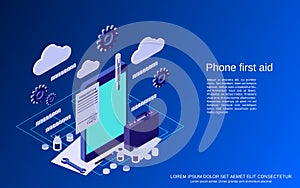 Phone service, repair, technical support, first aid vector concept