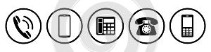 Phone set buttons. Call, mobile, smartphone, telephone, contact icons - vector