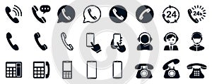 Phone set buttons. Various phone related icon sets. Call, mobile, smartphone, telephone, device, gadget, contact icons - for stock