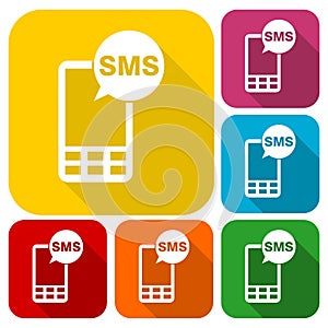 Phone SMS icons set with long shadow