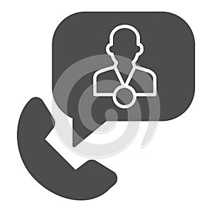 Phone with speech bubble and consultant solid icon, business consultation concept, telephone conversation with manager