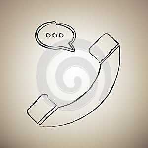 Phone with speech bubble sign. Vector. Brush drawed black icon a