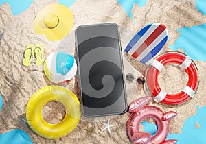 Phone Between Summer Beach Accessories 3D Rendering