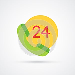 Phone support 24 hour trendy symbol. Vector illustration