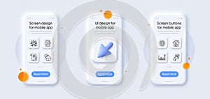 Phone survey, Globe and Efficacy line icons pack. For web app. 3d phone mockups. Vector