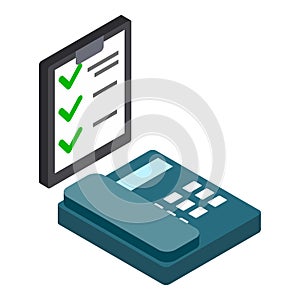 Phone survey icon isometric vector. Clipboard with check mark landline telephone