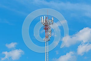 Phone tower or cell phone tower with blue sky