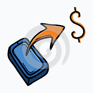 Phone transfer money doodle color vector icon. Drawing sketch illustration hand drawn line eps10