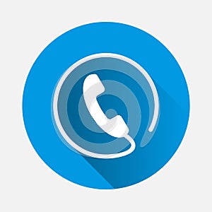 Phone vector icon on flat style on blue background. Flat image