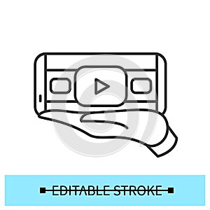 Phone video icon. Watching video content on smartphone screen. Mobile phone multimedia technology. Vector illustration
