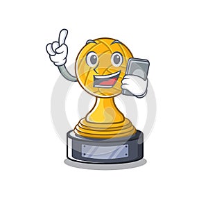 With phone volleyball trophy isolated in the character photo