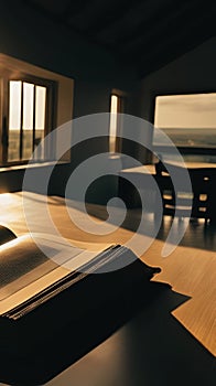 Spontaneous Capture Of Sun Rays Falling On Open Book Inside Learning Room - Phone Wallpaper