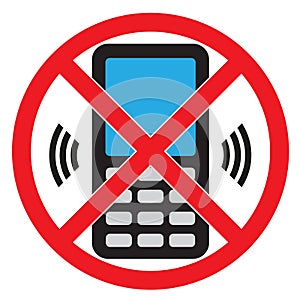 Phone warning stop sign icon. Push button telephone turn off