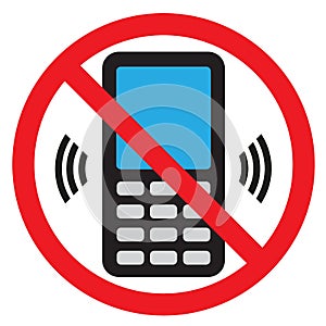 Phone warning stop sign icon. Push button telephone turn off. Vector