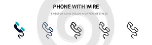 Phone with wire icon in filled, thin line, outline and stroke style. Vector illustration of two colored and black phone with wire