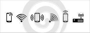 phone wireless internet data connection vector icon set. near field communication signal illustration
