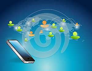 Phone world map connection network illustration