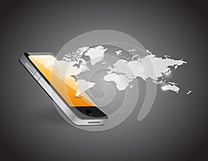 Phone and world map network illustration design