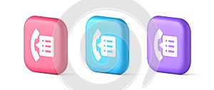 Phonebook handset important contact list info button phone call communication 3d speech bubble icon