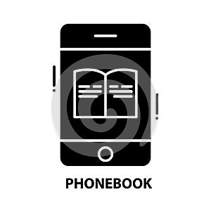 phonebook symbol icon, black vector sign with editable strokes, concept illustration