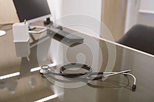 Phonendoscope placed on top of an office table.