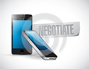 Phones with the word negotiate written photo