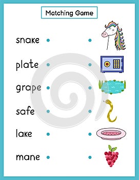 Phonics matching game with a-e spelling rule. Match the phonics sound words with pictures