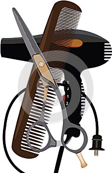 Phono comb and barber scissors -