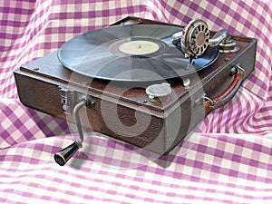 Phonograph on country gingham