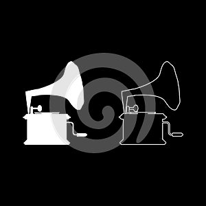 Phonograph Gramophone vintage Turntable for vinyl records icon outline set white color vector illustration flat style image