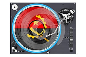 Phonograph Turntable with Angolan flag, 3D rendering