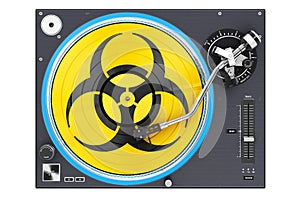 Phonograph Turntable with bio hazard sign, 3D rendering