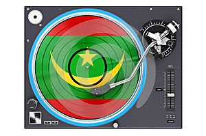 Phonograph Turntable with Mauritanian flag, 3D rendering