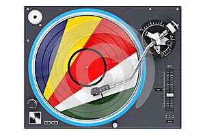 Phonograph Turntable with Seychelloise flag, 3D rendering