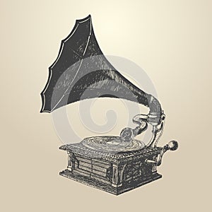 Phonograph vintage engraved illustration retro style