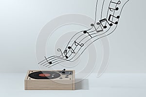 Phonograph with white background, plays music, 3d rendering