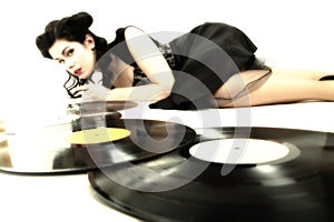 Phonography analogue record Girl pin-up retro