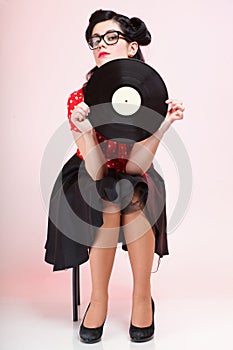 Phonography analogue record Girl pin-up retro