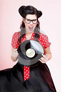 Phonography analogue record Girl pin-up retro