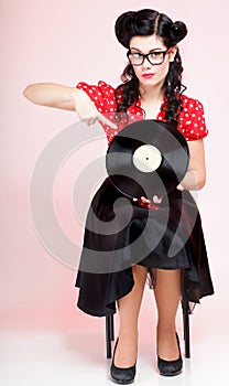 Phonography analogue record Girl pin-up retro