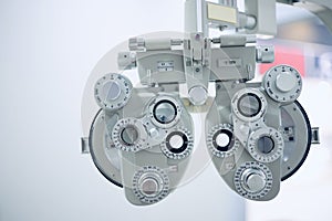 Phoropter eye test in optical store