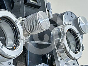 Phoropter or ophthalmoscope equipment macro.