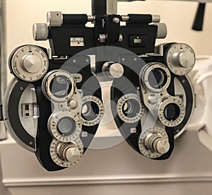 Phoropter at an optometrists office